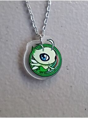 Pokemon Celebi Round Cute Acrylic Handmade Stainless Steel Necklace